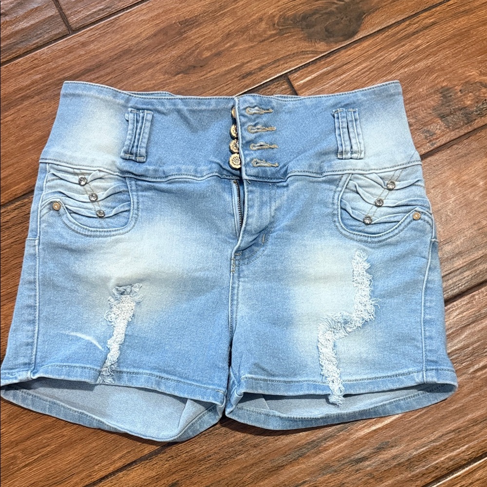 High Waist Light Blue Denim Women Shorts